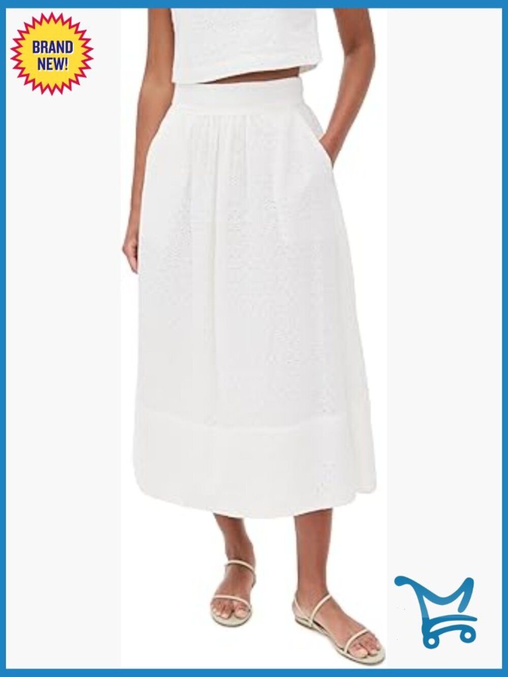 Floral Eyelet Midi Skirt with Pockets